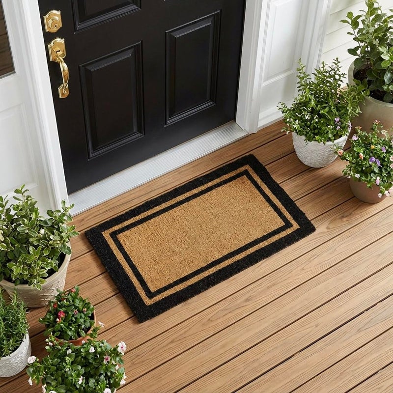 Kempf Black Border Coir Doormat with Non Slip Backing, 22" x 36", Heavy Duty, Natural Fiber Entrance Welcome Front Door Mat, Outdoor Indoor Use - Image 5